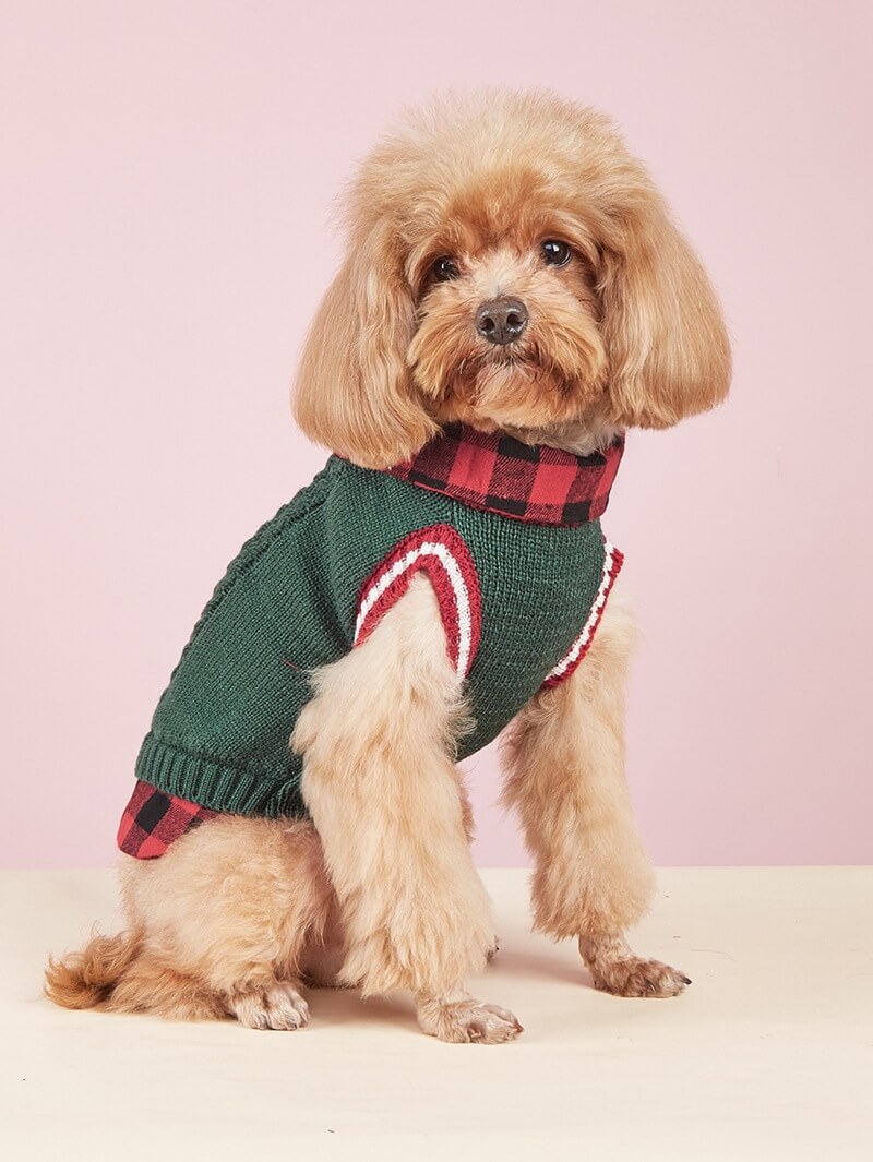 Perfect for Fall Winter Plaid Collar Cable Knit Dog Sweater Vest