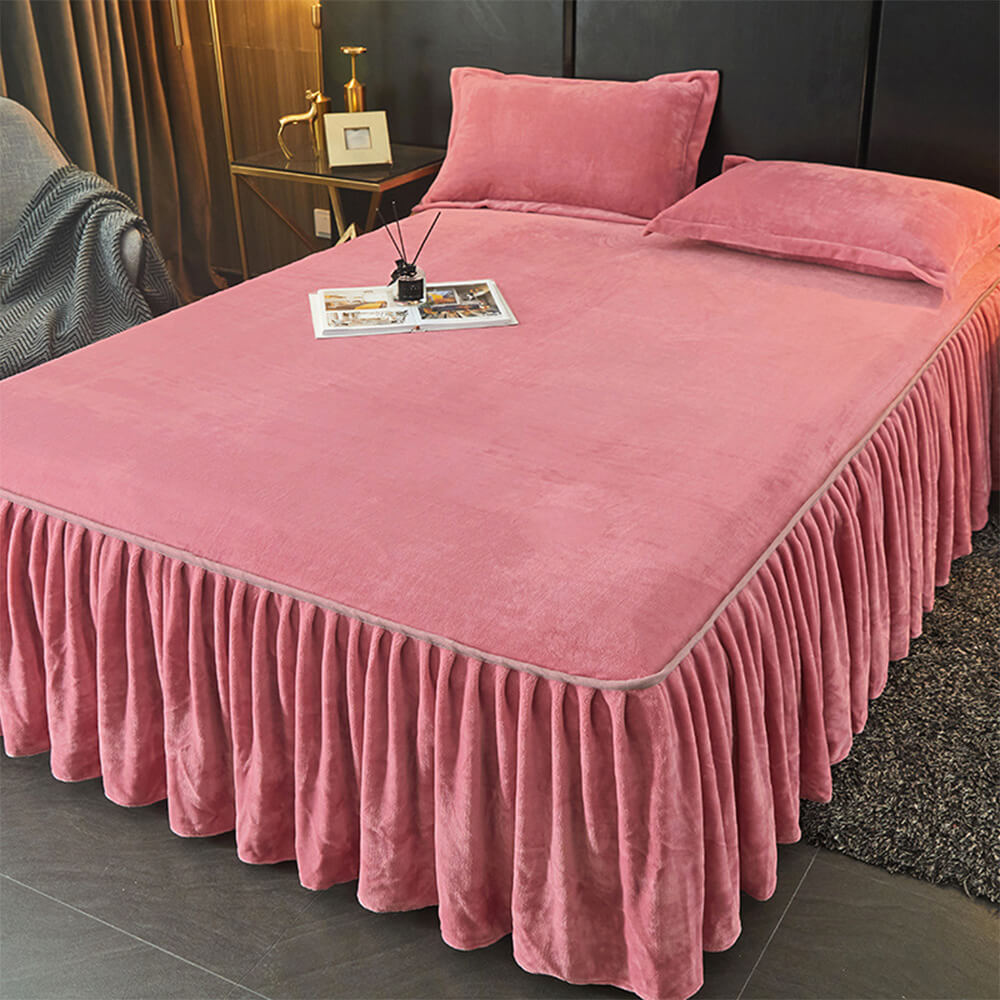 Housse de matelas en velours de lait doux et chaud, couleur unie, jupe de lit protectrice