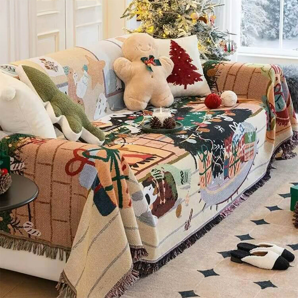 Housse de canapé décorative tricotée en jacquard doux sur le thème de Noël