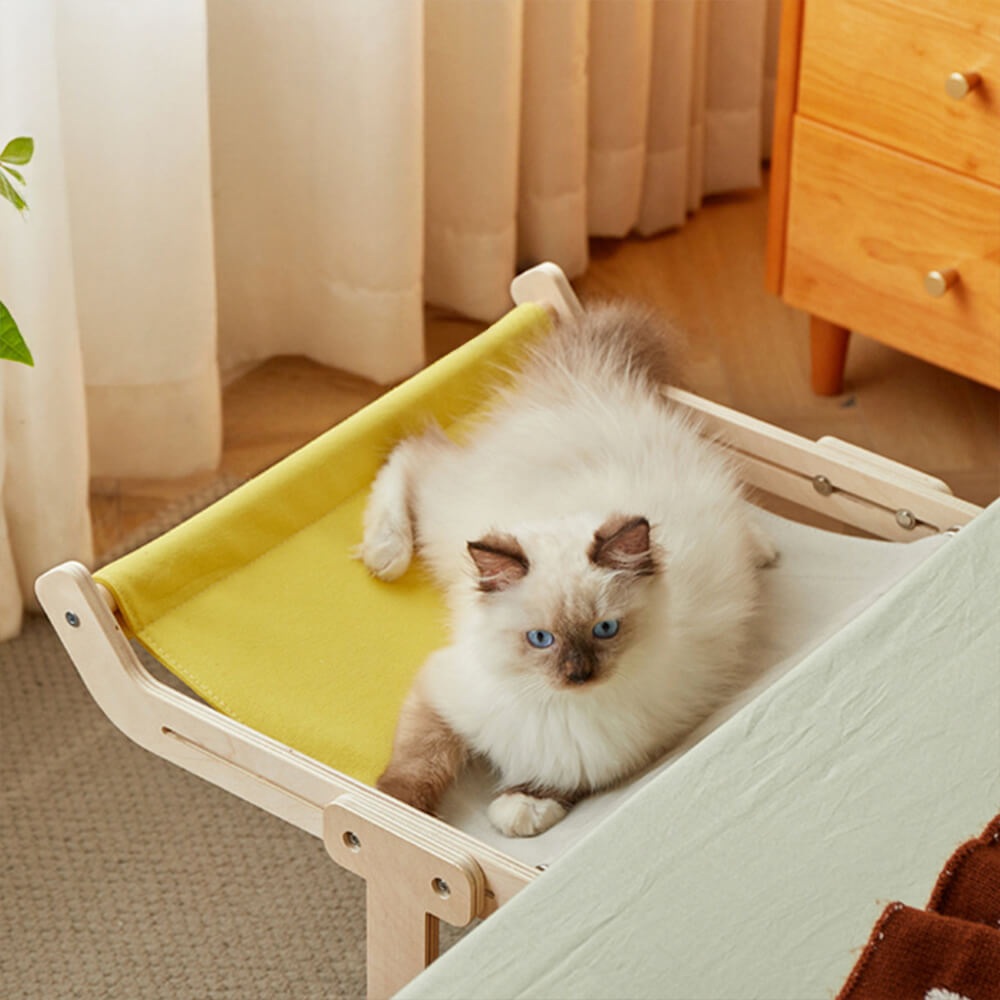 Comfortable Sturdy L-Shaped Wooden Hanging Hammock Cat Bed