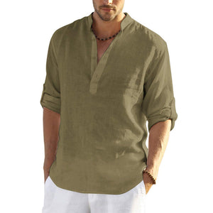 Men's Cotton Linen Shirt Long Sleeve Hippie Casual Beach T Shirts