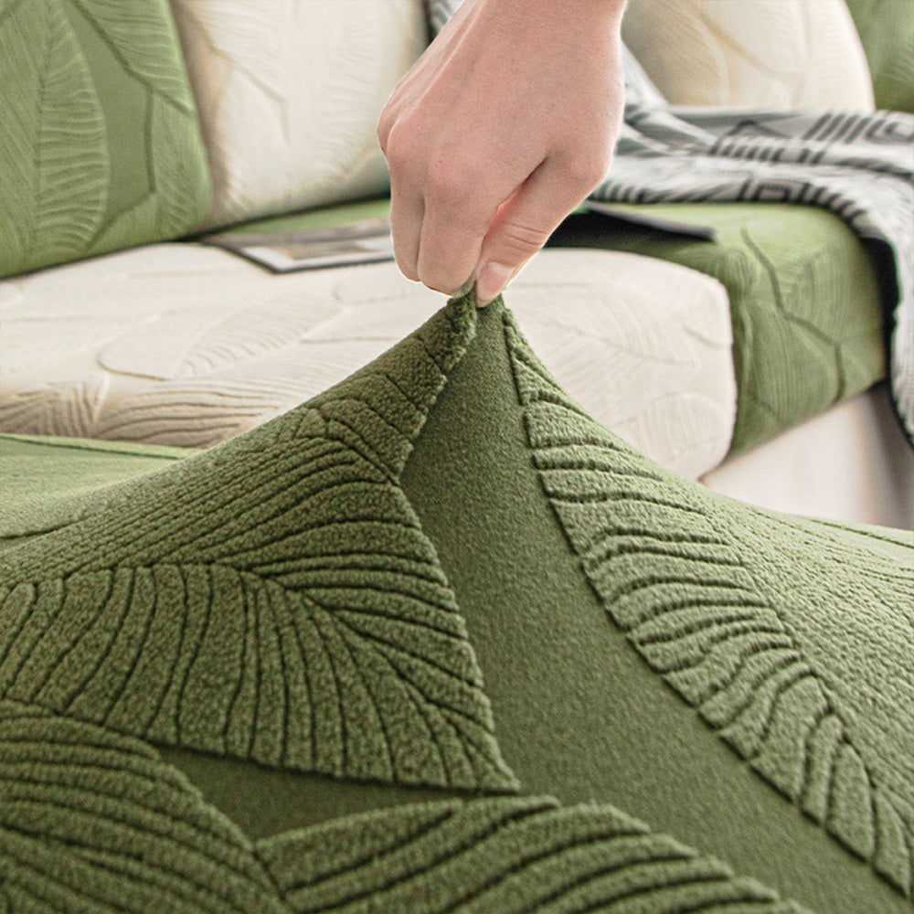 Moderner, wasserfester, kratzfester Stretch-Couchbezug aus Jacquard mit Blattmuster