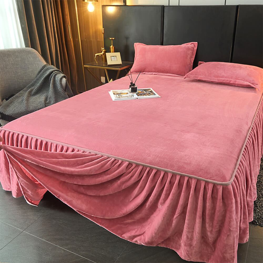 Housse de matelas en velours de lait doux et chaud, couleur unie, jupe de lit protectrice