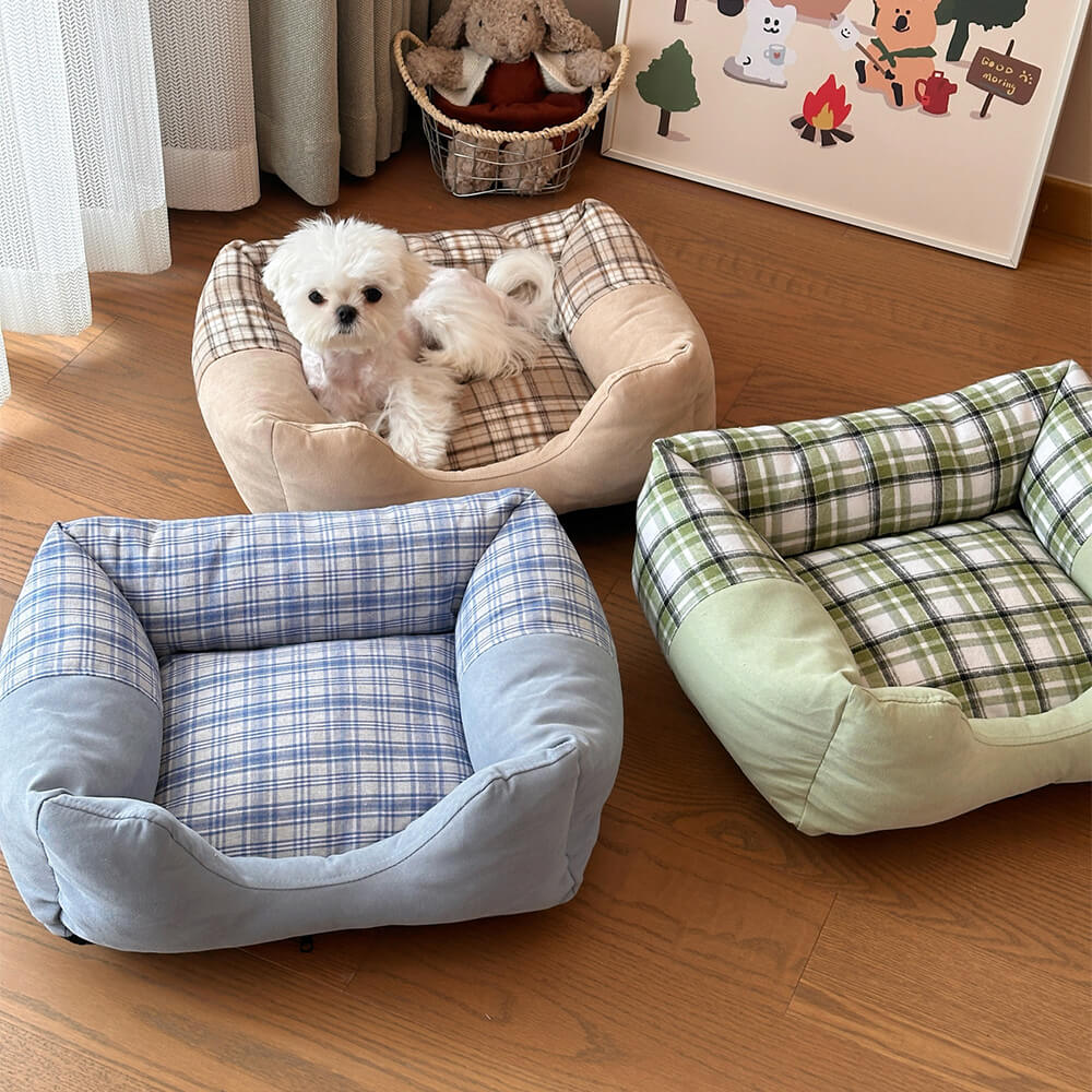 Gingham Leisure Removable Thickened Bolster Dog & Cat Bed