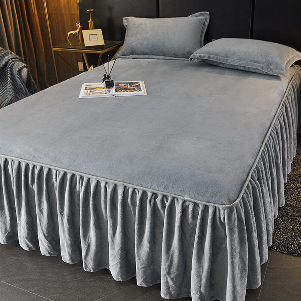 Housse de matelas en velours de lait doux et chaud, couleur unie, jupe de lit protectrice