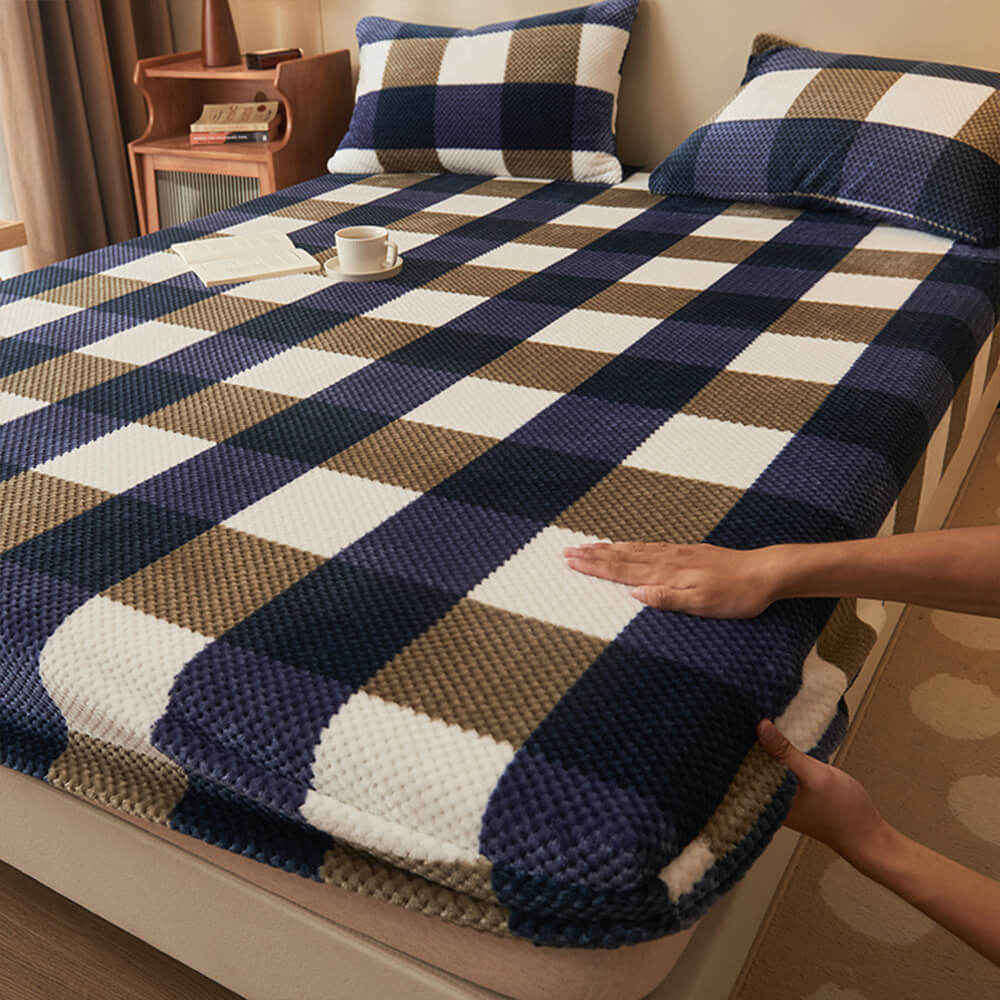 Housse de matelas drap-housse chaude en velours à grille d'ananas classique