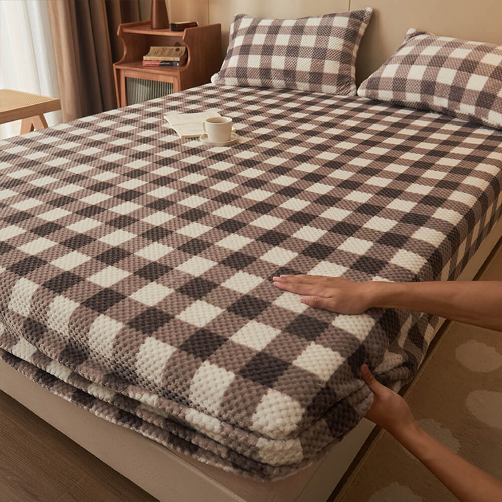 Housse de matelas drap-housse chaude en velours à grille d'ananas classique