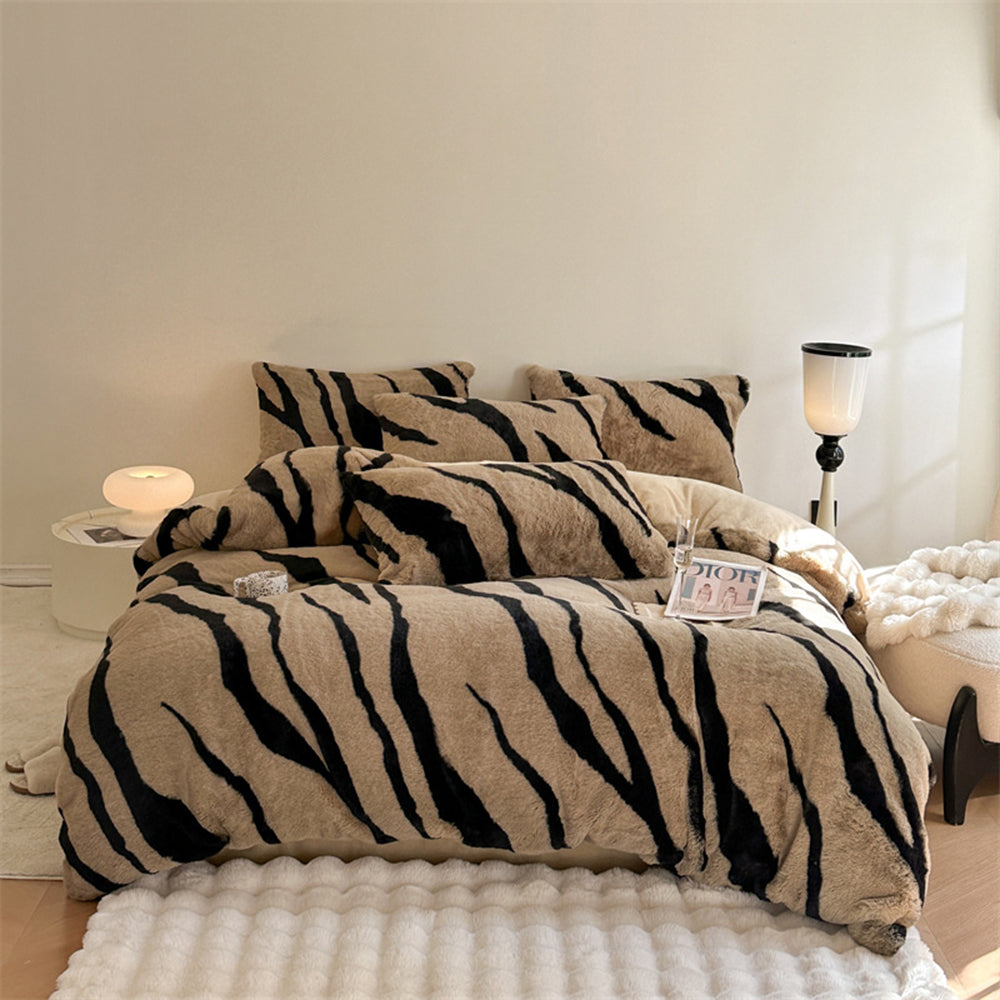 Zebra Thickened Fluffy Fur Bed Sheet Set