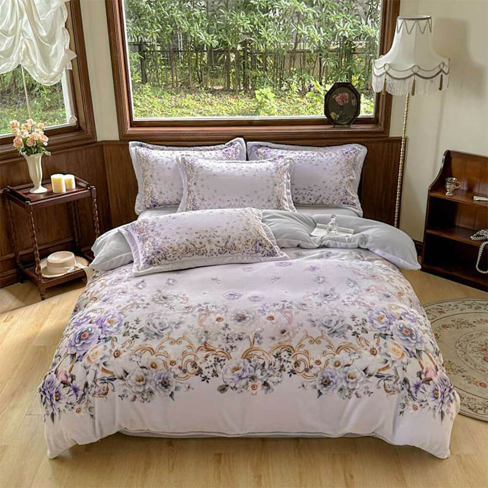 Ensemble de draps antistatiques chauds en velours de lait floral intemporel