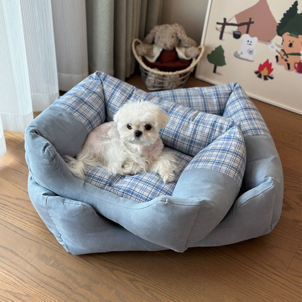 Gingham Leisure Removable Thickened Bolster Dog & Cat Bed