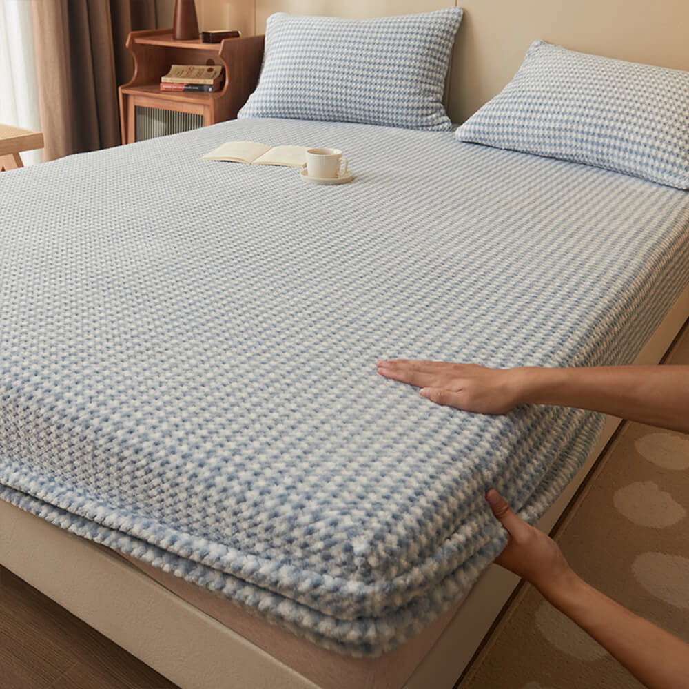 Housse de matelas drap-housse chaude en velours à grille d'ananas classique