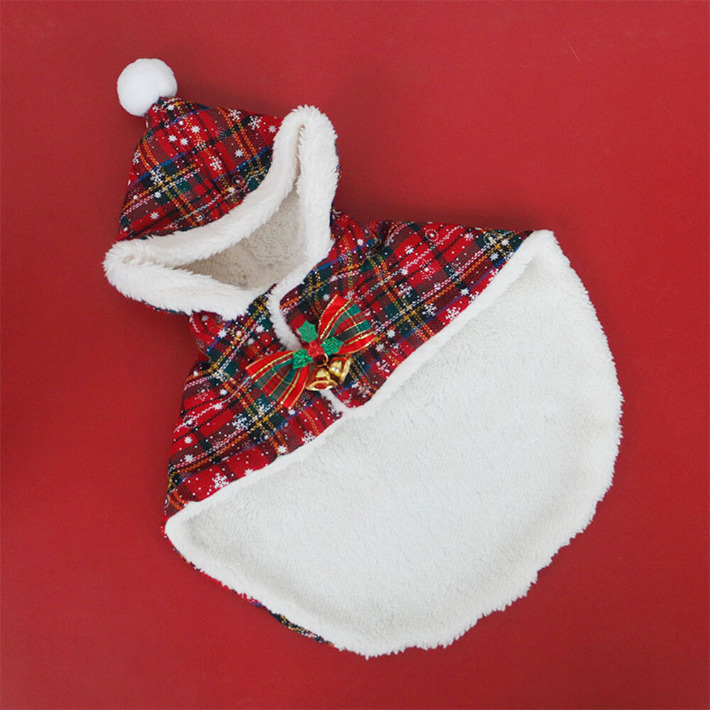 Weihnachtlicher, schicker, warmer Schal-Poncho mit Kapuze für Hunde und Katzen