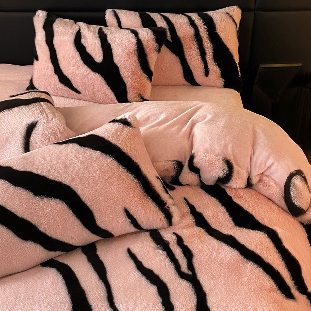 Zebra Thickened Fluffy Fur Bed Sheet Set