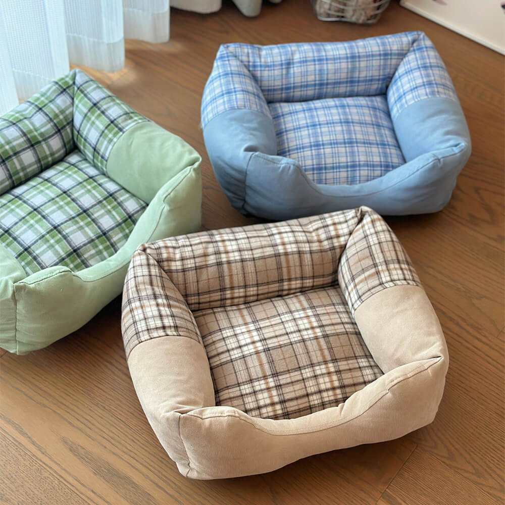 Gingham Leisure Removable Thickened Bolster Dog & Cat Bed