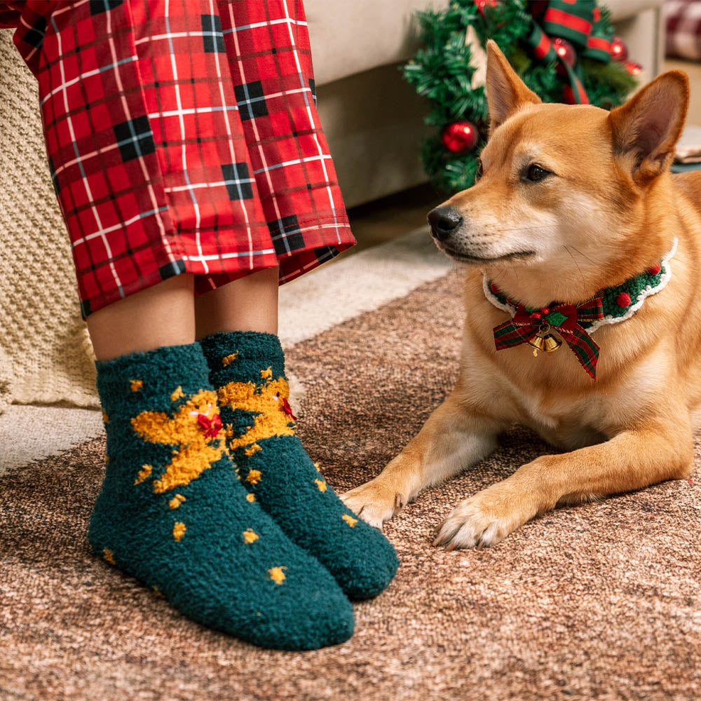 Weihnachts-Weihnachtsmann-Strickschal, passende Socken für Haustier und Besitzer