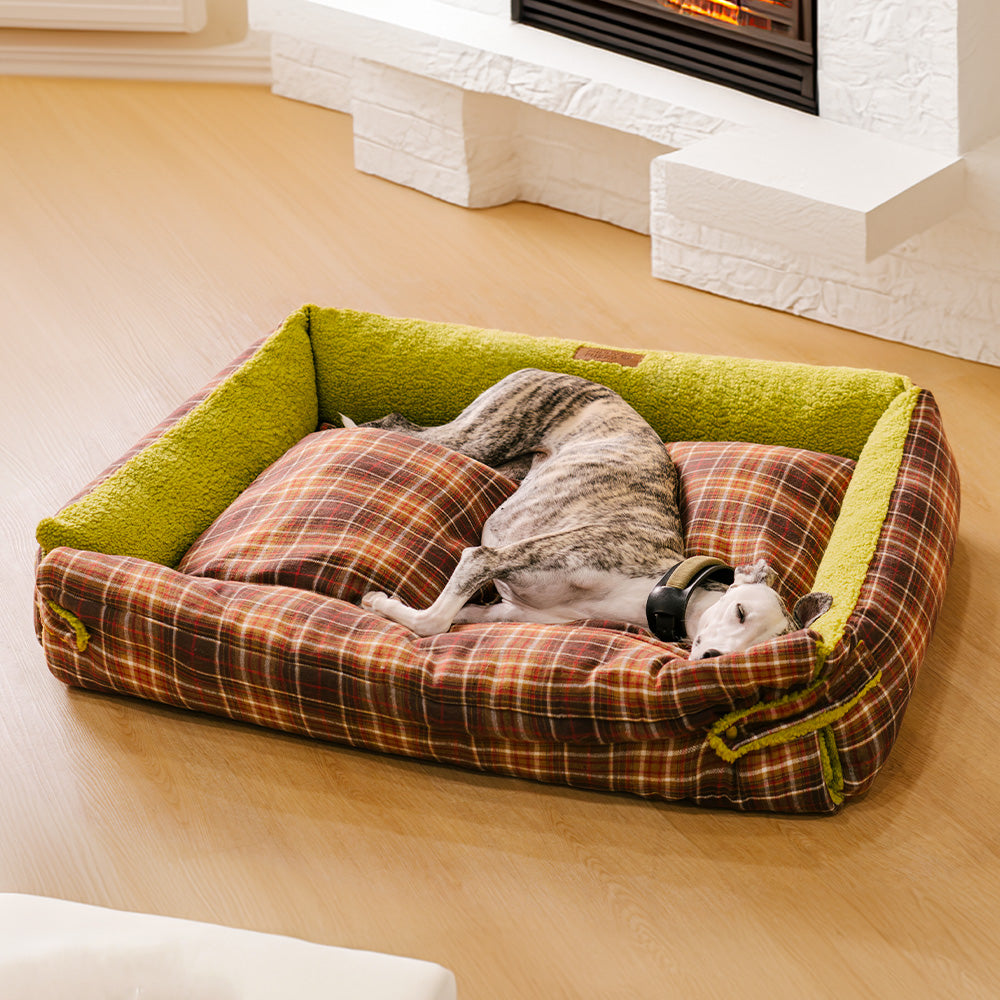 Große waschbare Vintage-Tartan-Klappdecke für Hunde – Avocuddle