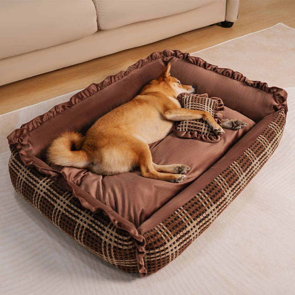 Lit d’oreiller pour chien de traversin confortable lavable à fleurs de luxe classique - Bliss Napper