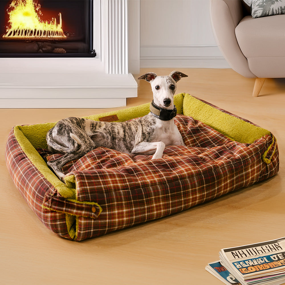 Grands lits pour chiens à couverture pliante en tartan vintage lavable - Avocuddle