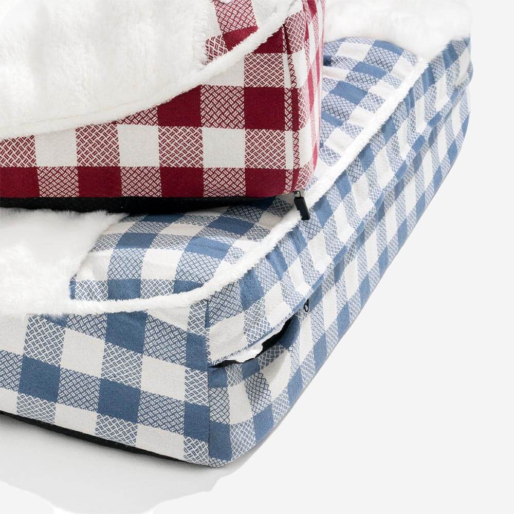 Large Classic Check Headrest Rectangle Calming Dog Bed - Dreamy wave