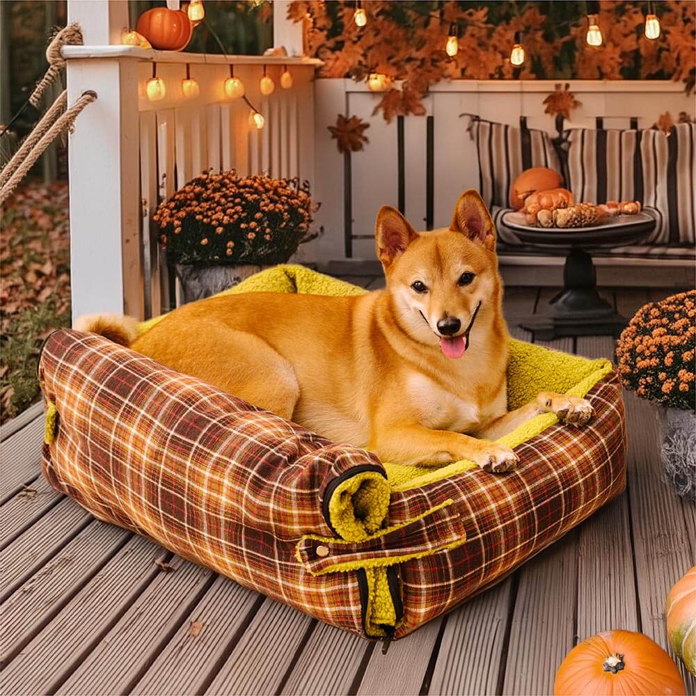 Grands lits pour chiens à couverture pliante en tartan vintage lavable - Avocuddle