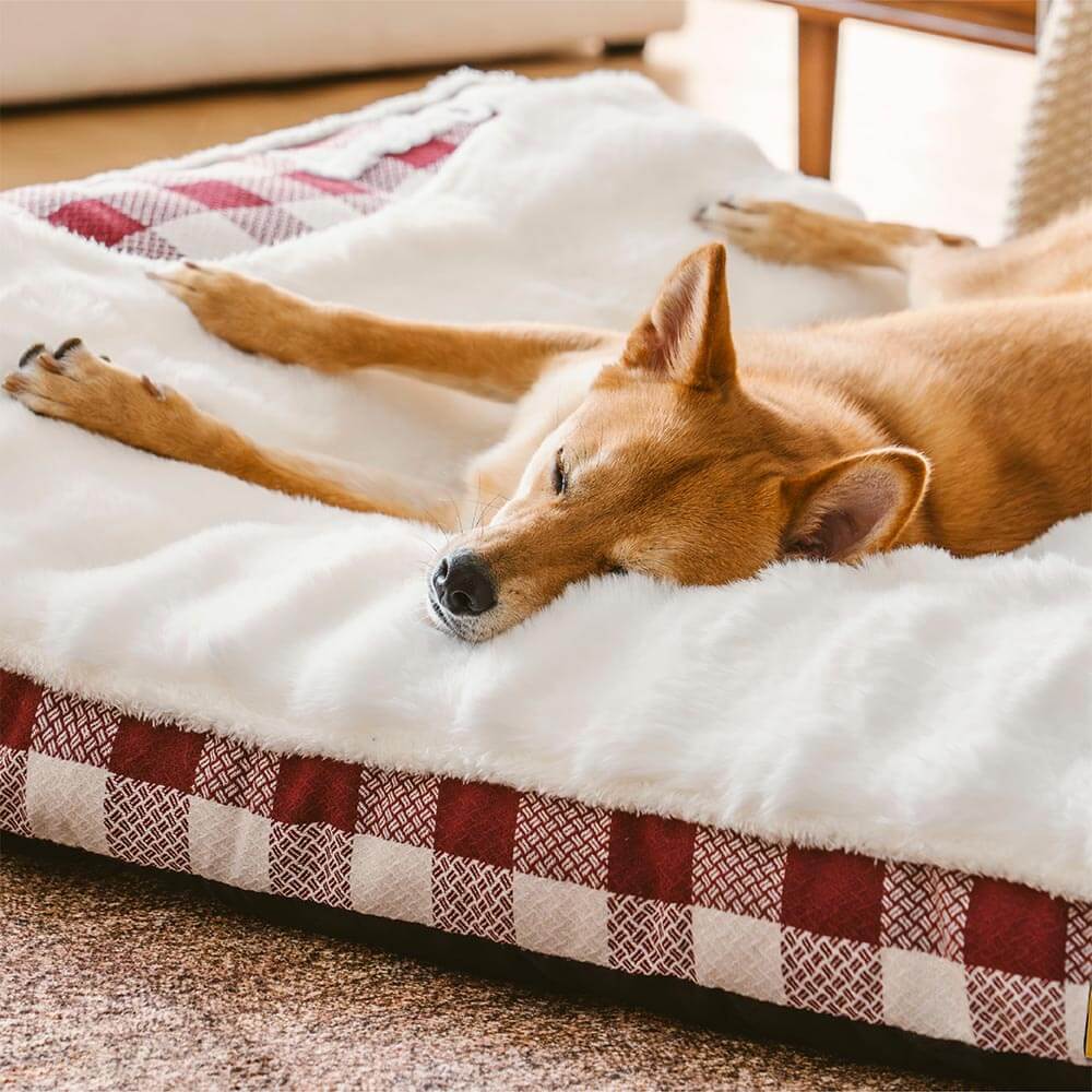 Large Classic Check Headrest Rectangle Calming Dog Bed - Dreamy wave