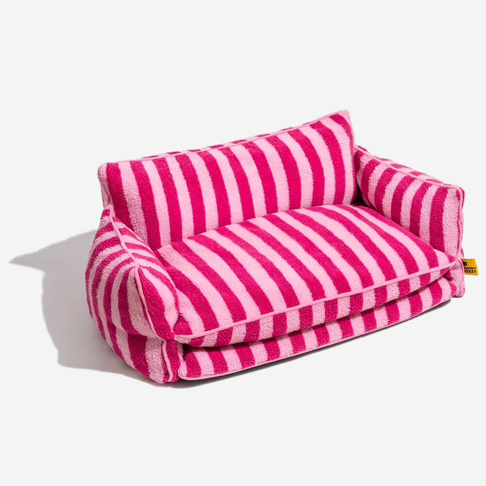 Bed Cover - Trendy Striped Faux Lambswool Double Layer Dog & Cat Sofa Bed