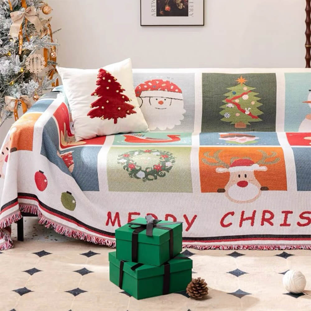 Housse de canapé décorative tricotée en jacquard doux sur le thème de Noël