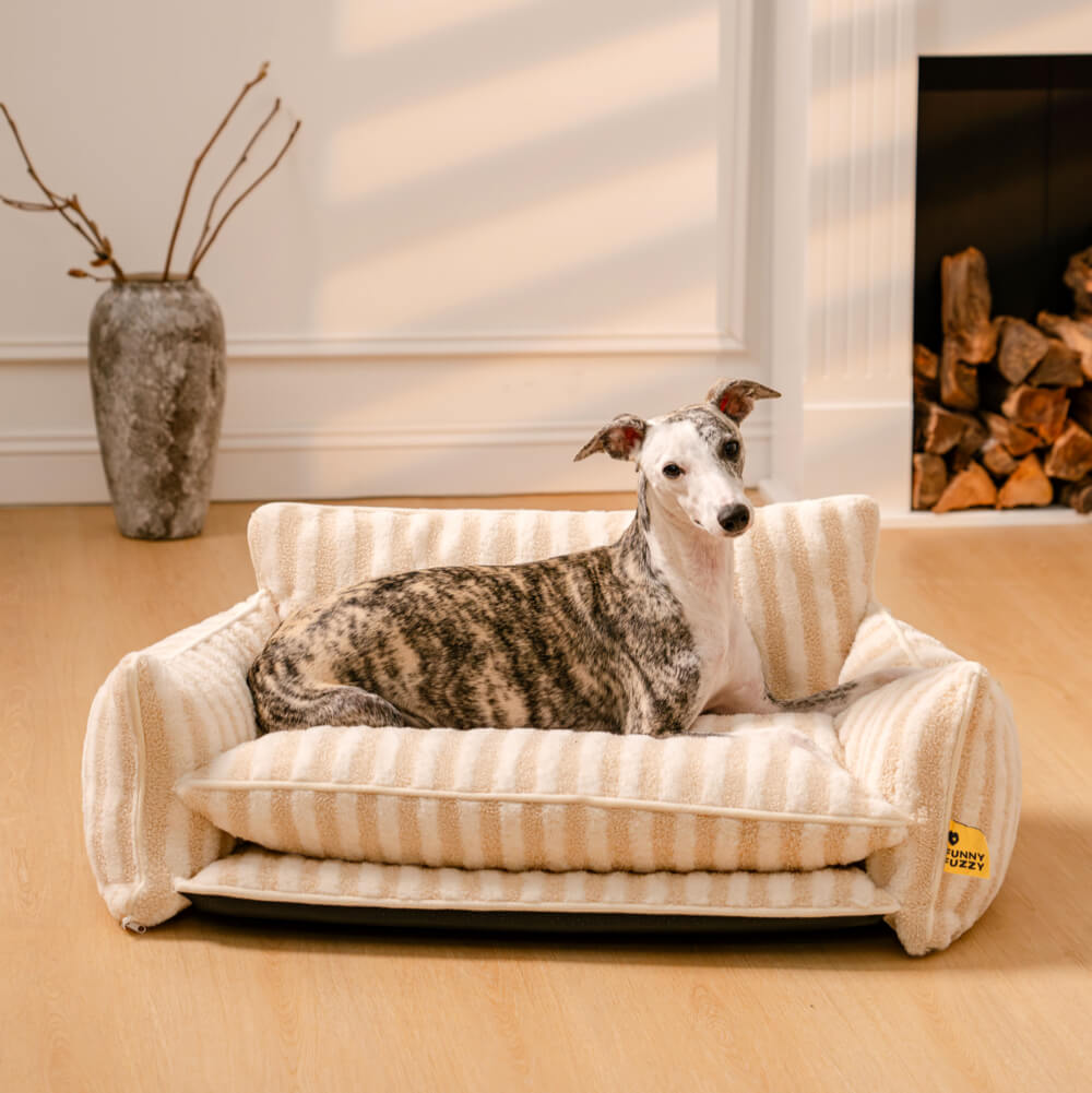 Couvre-lit – Canapé-lit tendance rayé en fausse laine d'agneau double couche pour chien et chat