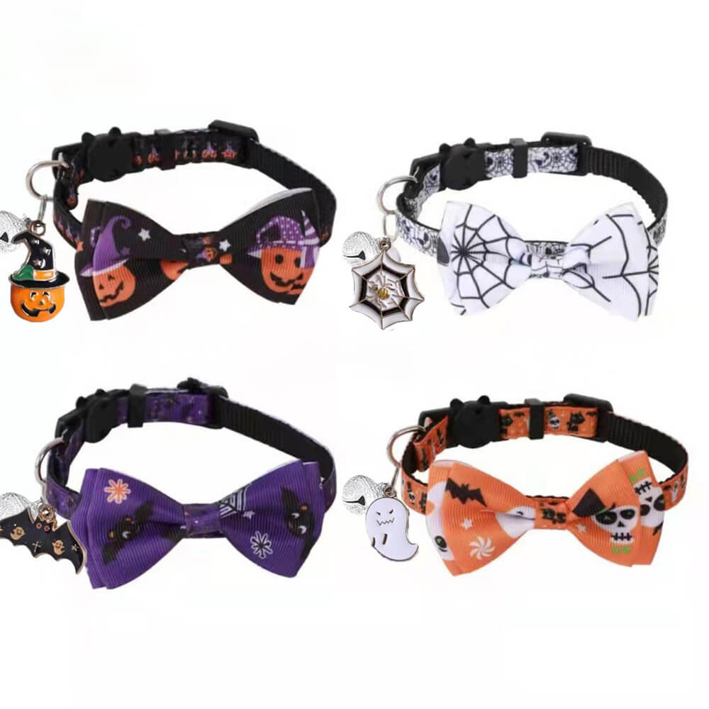 Collar para mascotas de Halloween con lazo y campana