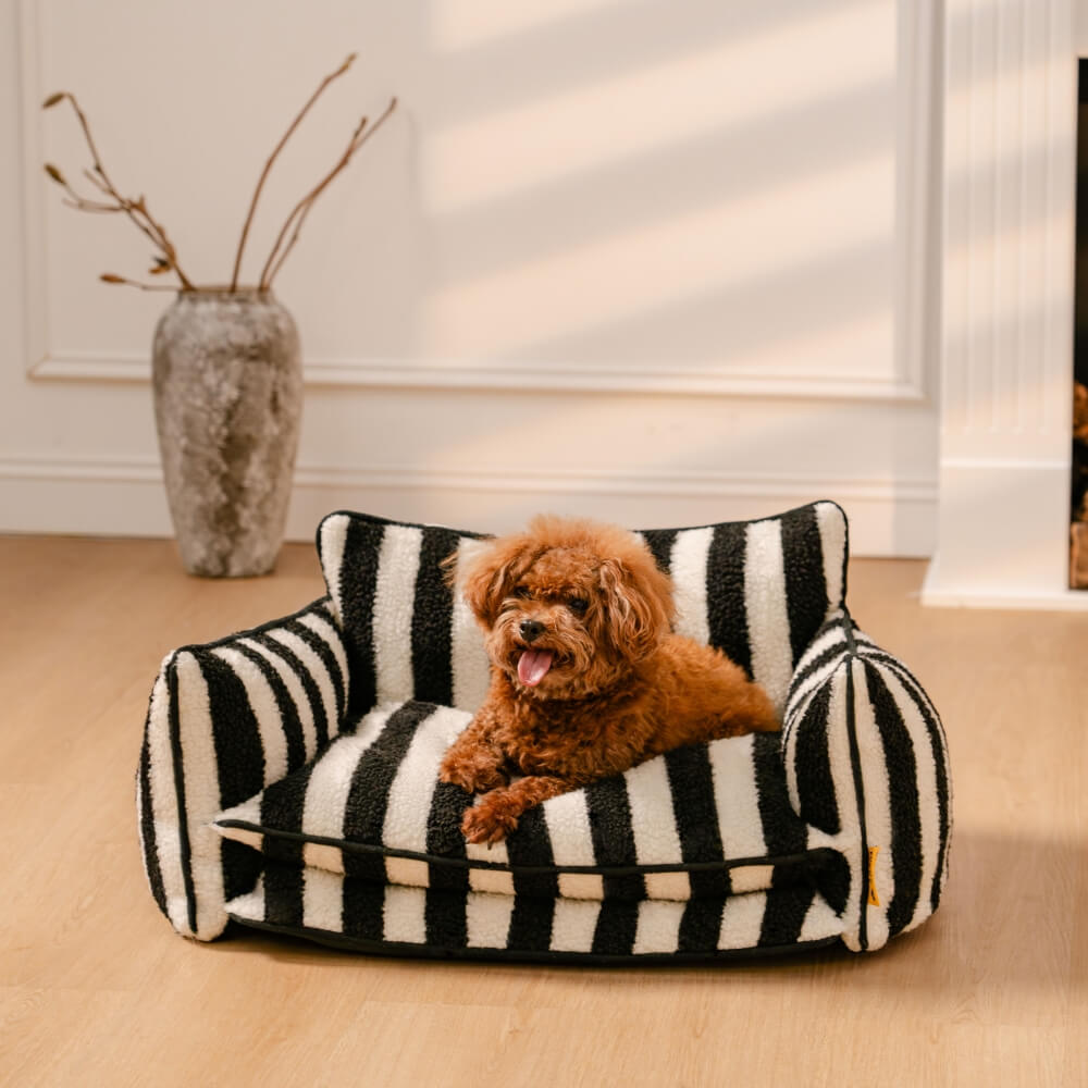 Couvre-lit – Canapé-lit tendance rayé en fausse laine d'agneau double couche pour chien et chat