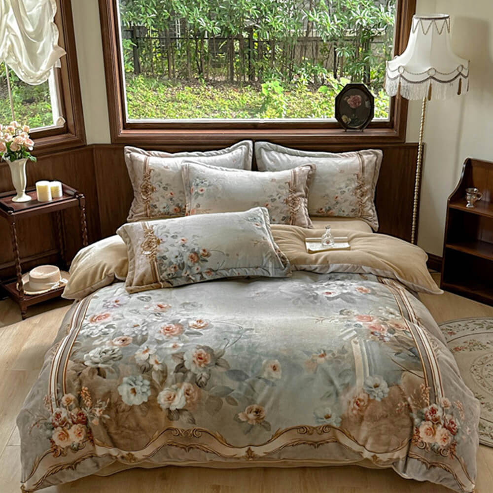 Timeless Floral Milk Velvet Warm Anti-Static Bed Sheet Set