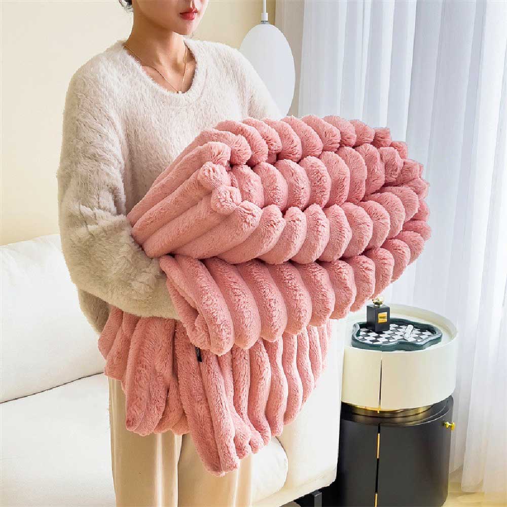 Warm Faux Rabbit Plush Sofa Throw Blanket Human Dog Blanket