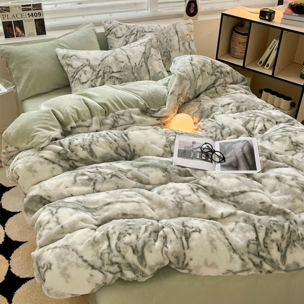 Luxurious Faux Rabbit Fur Milk Velvet Dual-Sided Cozy Bed Sheet Set