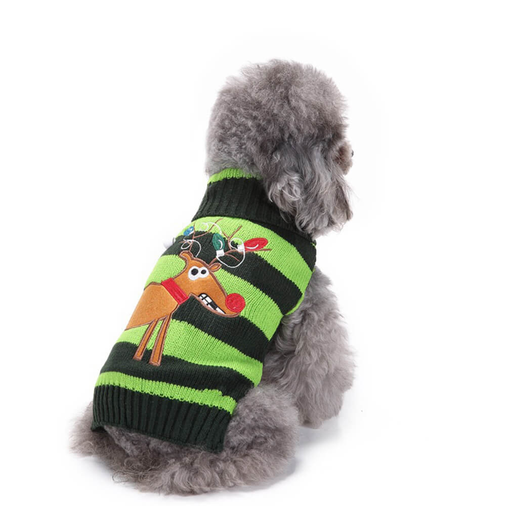 Pull chaud en tricot à col roulé pour chien et renne de Noël