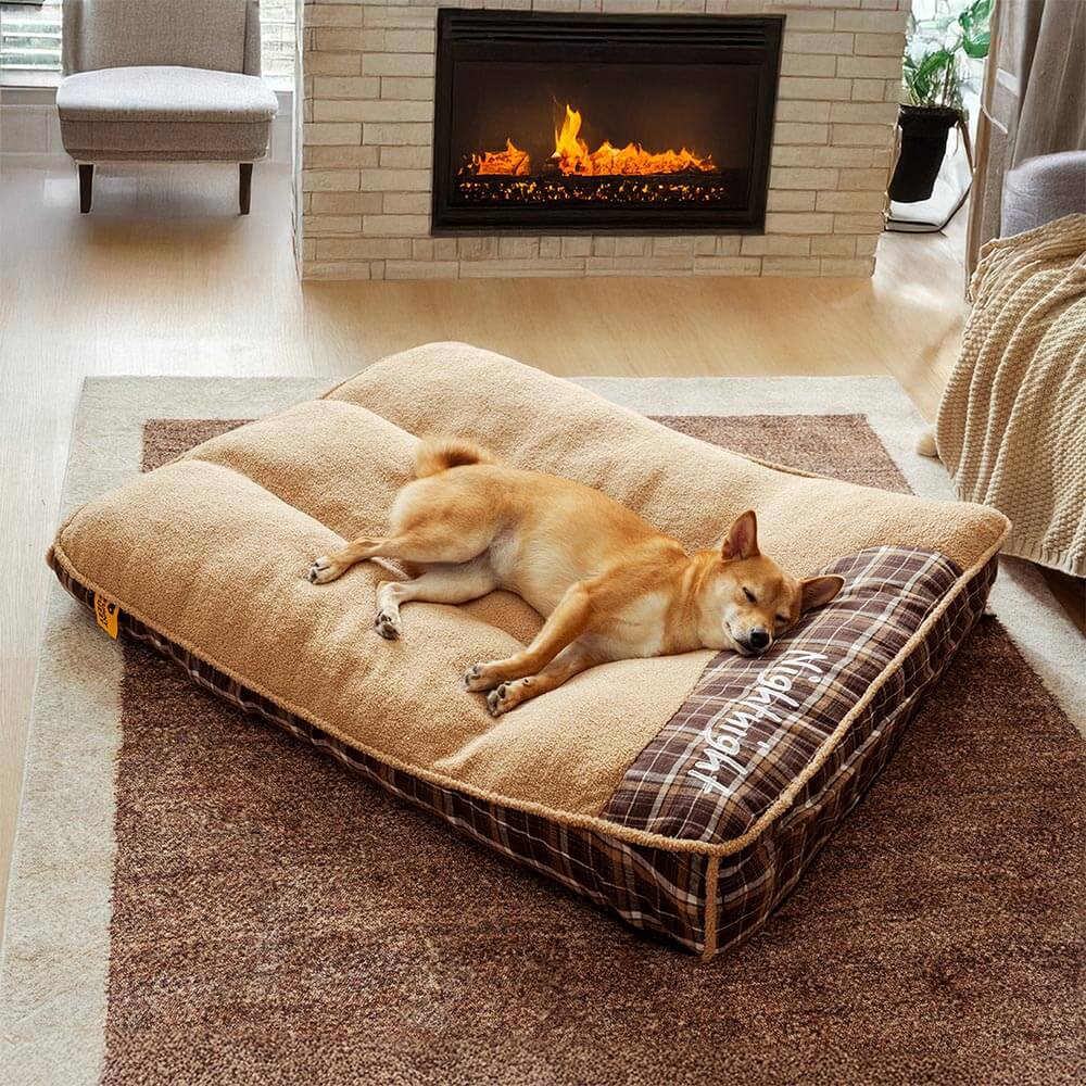 Extra Large Washable Teddy Fluffy Rectangle Dog Bed - Night-night