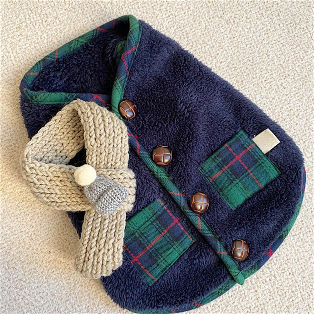 Plaid Winter Dog Jacket with Scarf – Festive and Cozy for the Holidays