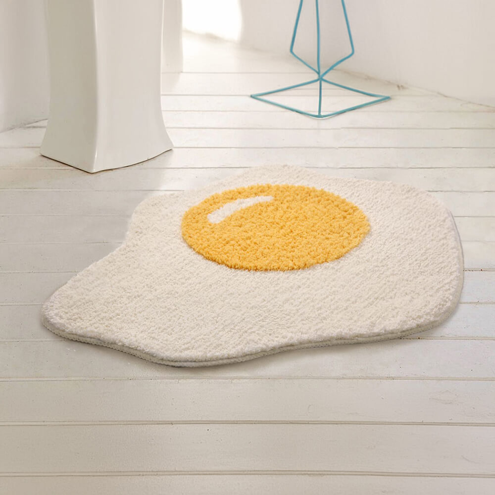 Tapis de bain Shaggy aux œufs frits, décoratif multifonctionnel, antidérapant, pour la maison