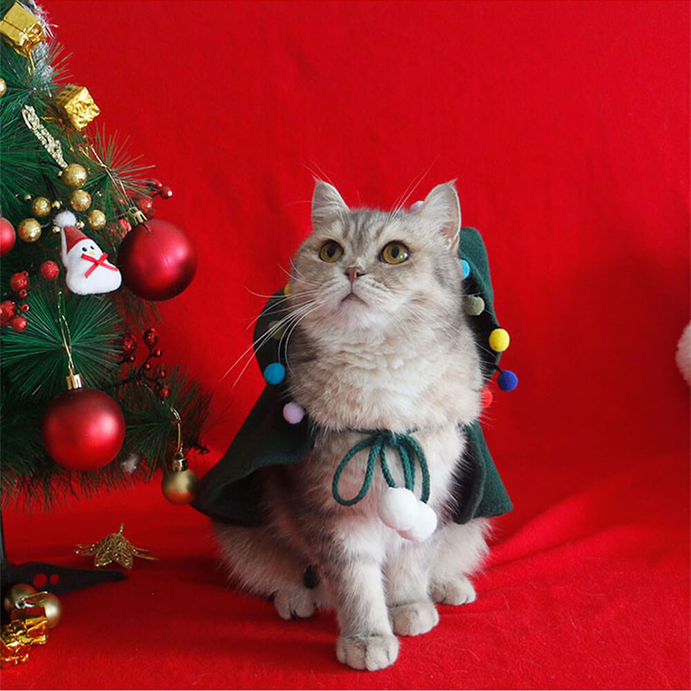 Weihnachtlicher, schicker, warmer Schal-Poncho mit Kapuze für Hunde und Katzen