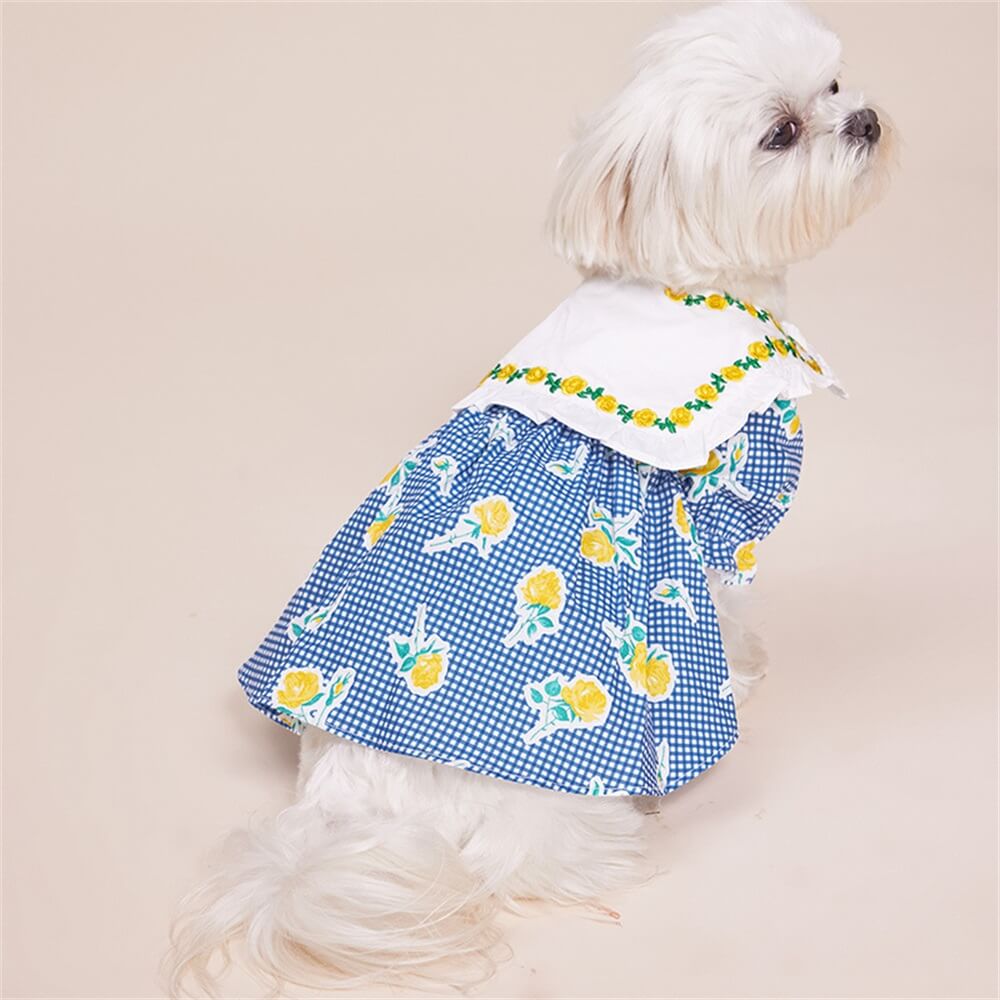 Geblümtes Gingham-Hundekleid