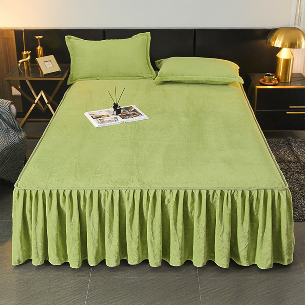 Housse de matelas en velours de lait doux et chaud, couleur unie, jupe de lit protectrice