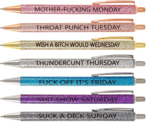 Swear Word Daily ballpoint Pen Set(7cs* Funny black ink Pens )