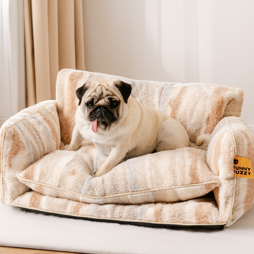 Couvre-lit – Canapé-lit tendance rayé en fausse laine d'agneau double couche pour chien et chat