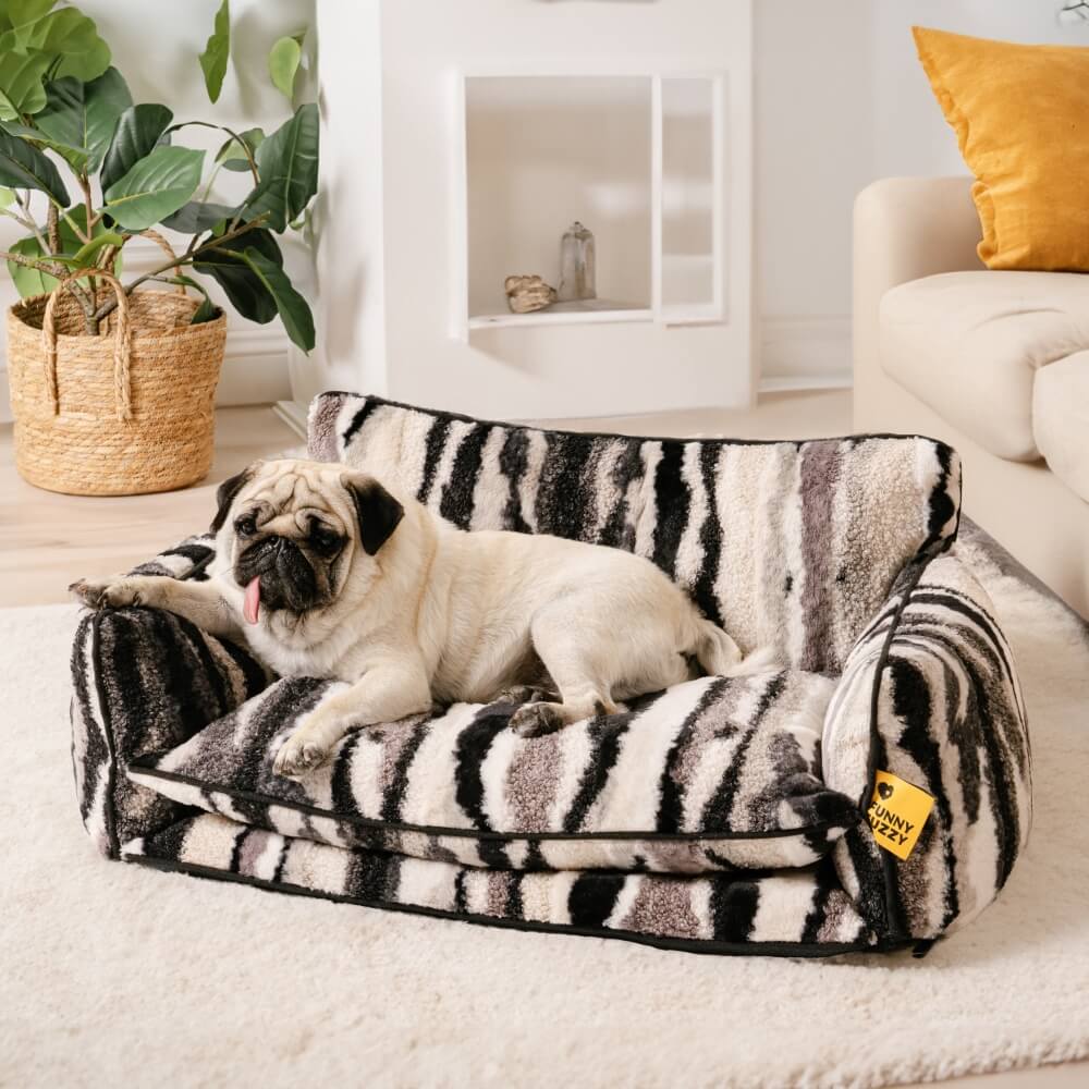 Couvre-lit – Canapé-lit tendance rayé en fausse laine d'agneau double couche pour chien et chat