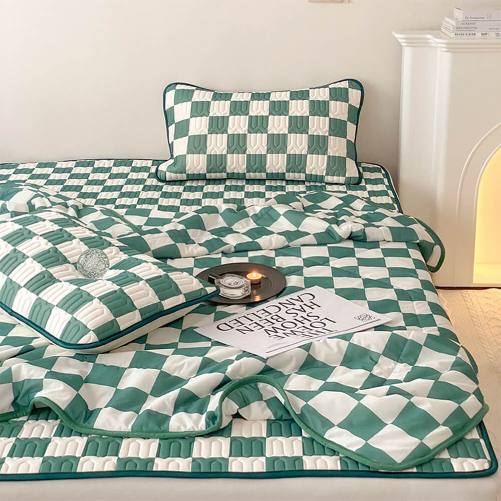 Drap-housse de literie en soie glacée, en Latex, damier, housse de matelas