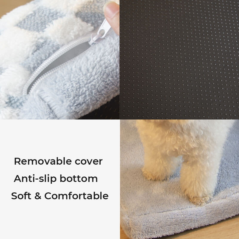 Cama grande con almohada para perros con protector de cuello suave y tablero de ajedrez