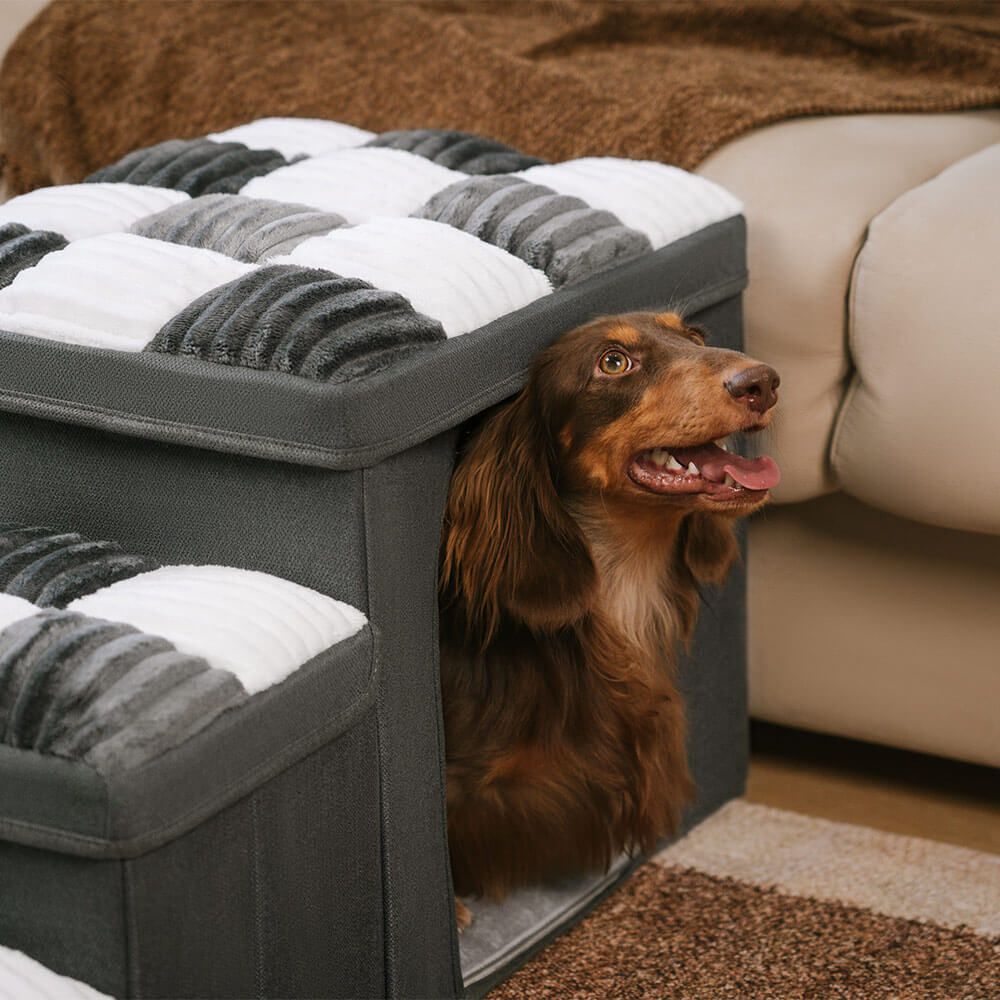 Chessboard Handcrafted Dog Stairs With Storage And Condo - Napsteps