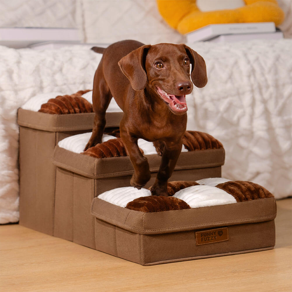 Escalier pour chien fabriqué à la main à carreaux en échiquier avec rangement - Multifonctionnel et pliable