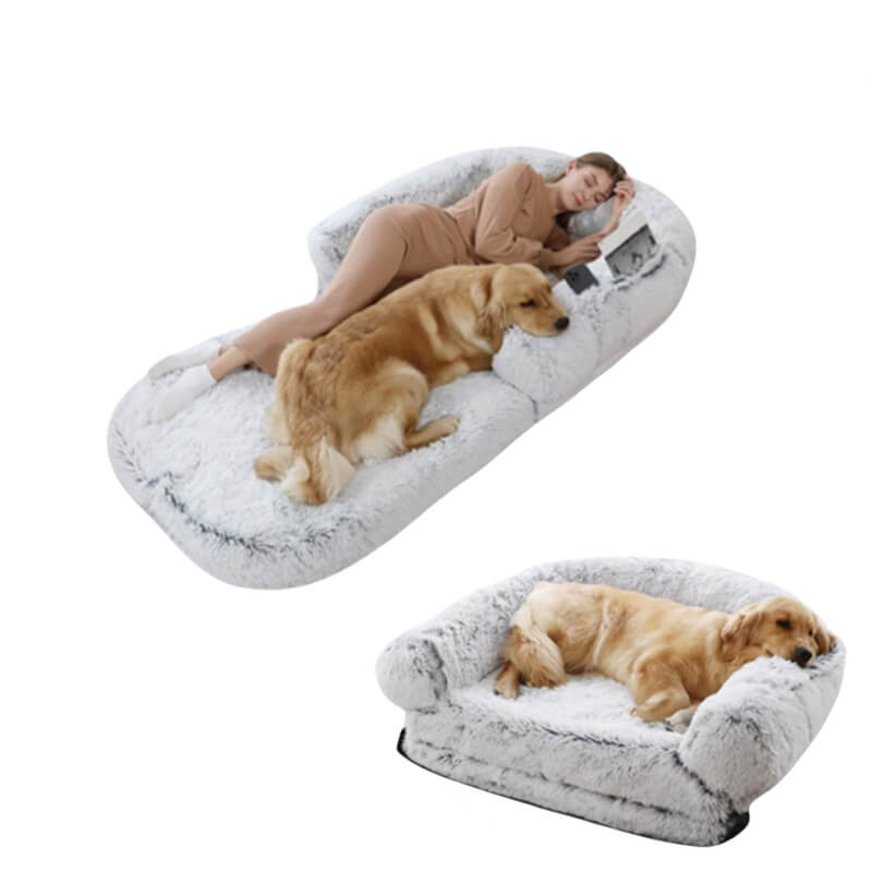 Grand lit pour chien en peluche chic, lit pliable pour chien humain