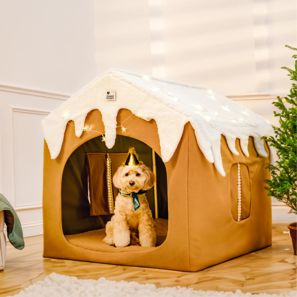 Casa de neve de gengibre para animais de estimação tenda removível grande casinha de cachorro