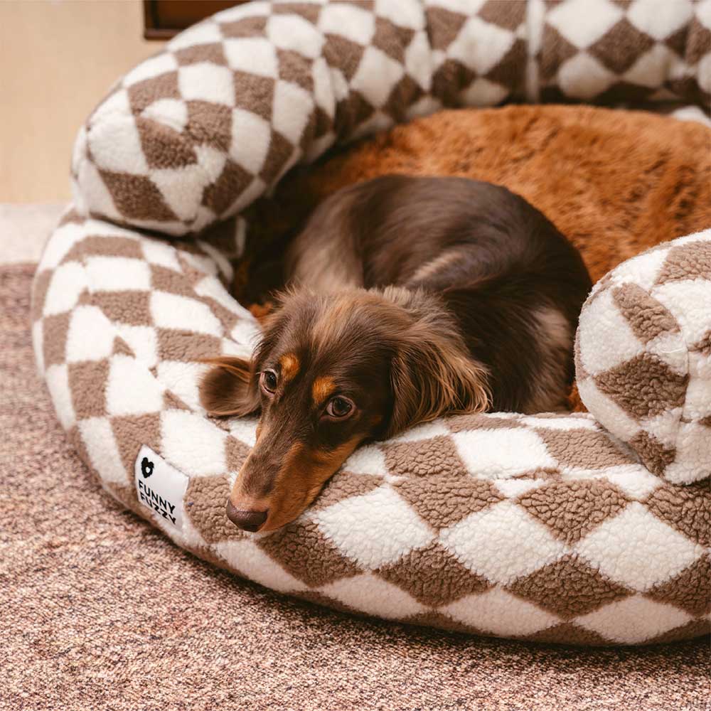 Lit pour chien Donut avec traversin lavable Argyle classique - Cosy Haven